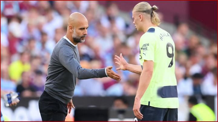 Pep Guardiola and his latest weapon, Haaland.