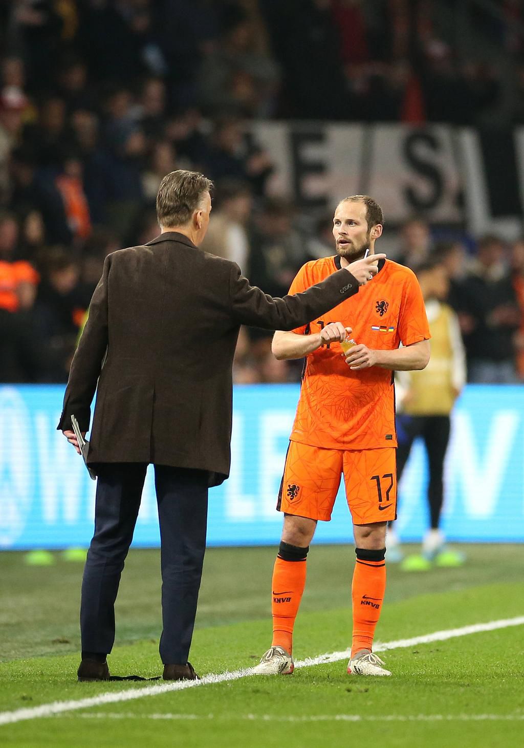 Van Gaal on the touchline with Ajax defender Daley Blind