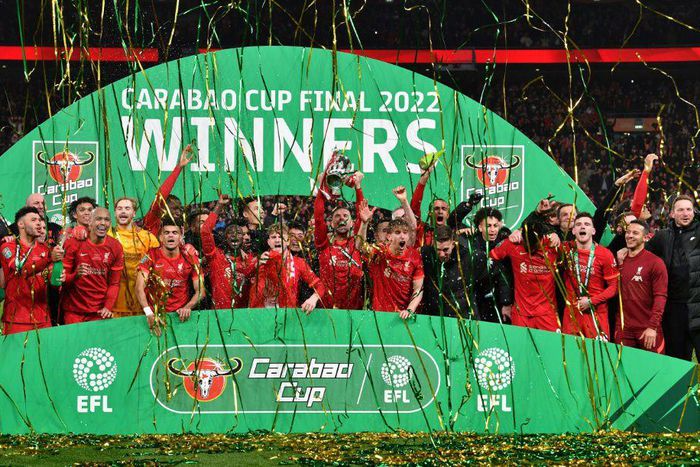 Liverpool celebrate victory in the 2022 League Cup final