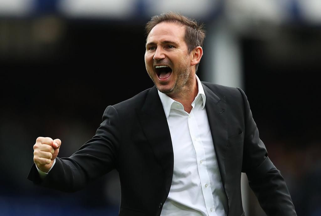 Frank Lampard celebrates as Everton grab their first Premier League win of the season
