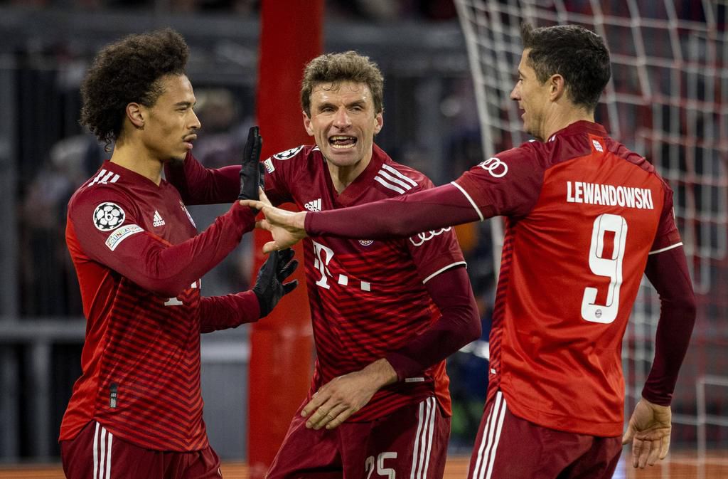 (L-R) Leroy Sane, Thomas Muller and Robert Lewandowski all got on the scoresheet for Bayern against Salzburg on Tuesday
