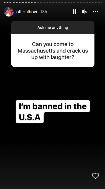 Comedian Bovi reveals why he was banned from the United States of America