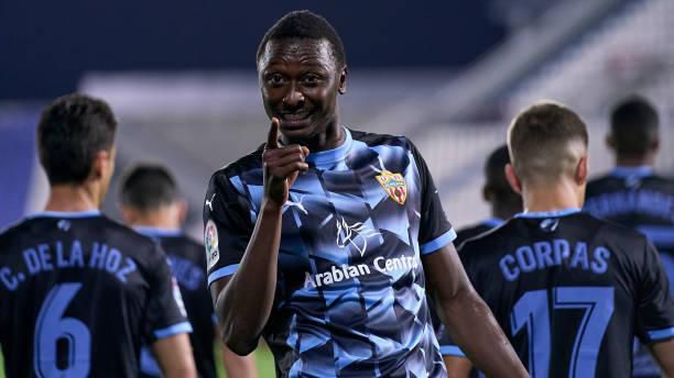 Super Eagles striker Sadiq Umar scored his 15th goal of the season for Almeria against Malaga. [Twitter/@UDAlmeriaEng]