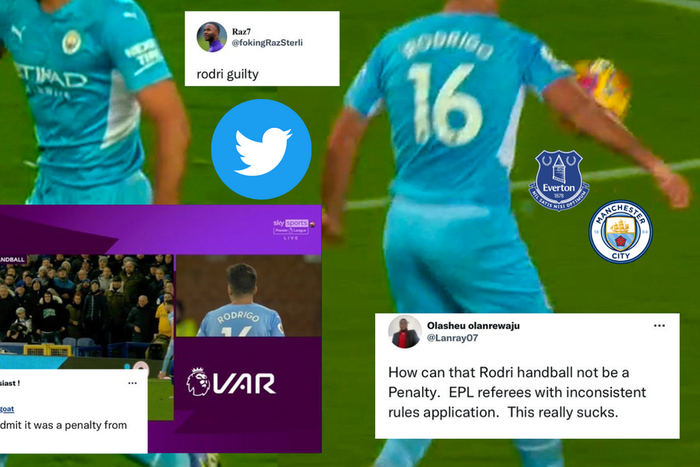 Social media reactions following Rodri;s handball incident in City's win against Everton on Saturday
