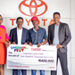 L-R  Convener of Unusual Fest, Alex Unusual; General Manager at Toyota Nigeria Limited, Bunmi Onafowokan; winner of Own-the-Dream Competition, Lawrence Lasisi Yskid; and Head of Services at Toyota Nigeria Limi