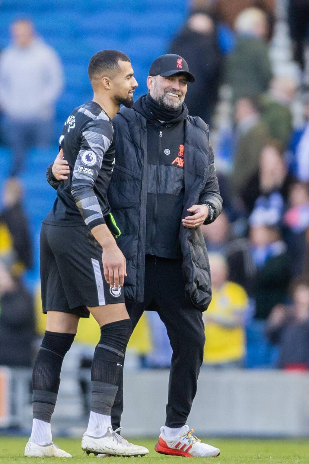 It was all smiles after the final whistle as Klopp embraced Brighton's goalkeeper Robert Sanchez