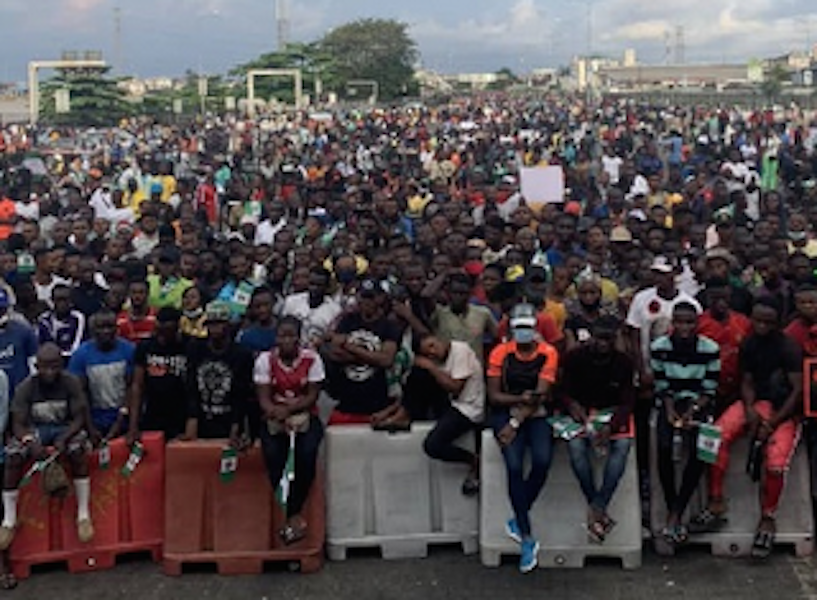 #EndSARS protesters at Lekki Tollgate protesting against police brutality and bad governance in Nigeria (ThisDay)