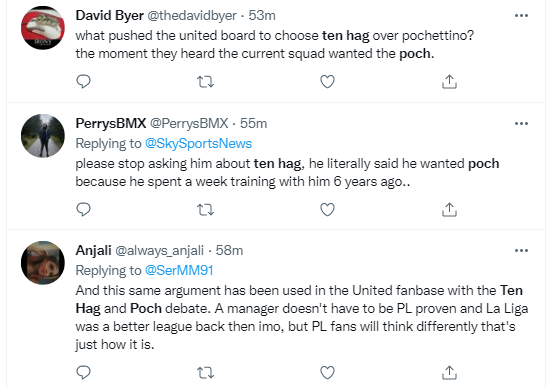 Reactions as Ten Hag beats Pochettino to Manchester United job as Van De Beek expected to return