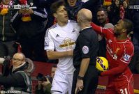 Raheem Sterling (R) slapped Federico Fernandez (L) in front of a linesman