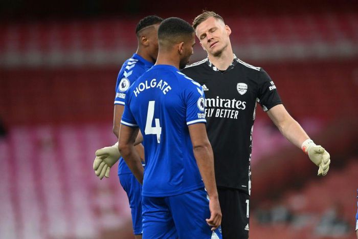Howler: Arsenal goalkeeper Bernd Leno at the end of the game