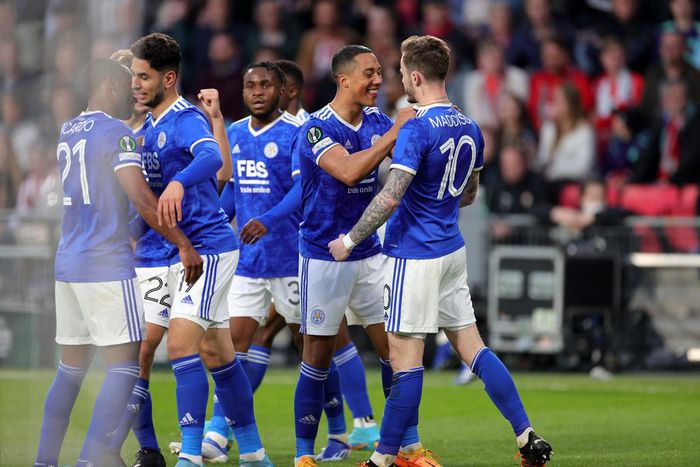 Ademola Lookman celebrates the winning goal with his teammates.