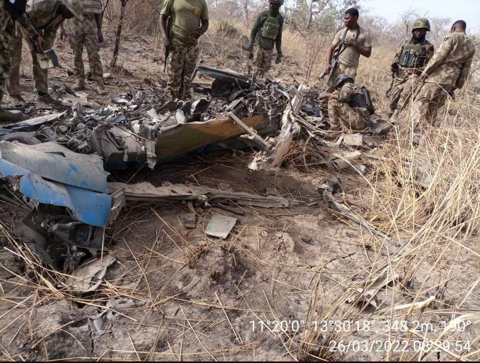 11 months after, troops find wreckage of crashed Alpha Jet in Sambisa Forest. [Facebook:Nigerian Army]