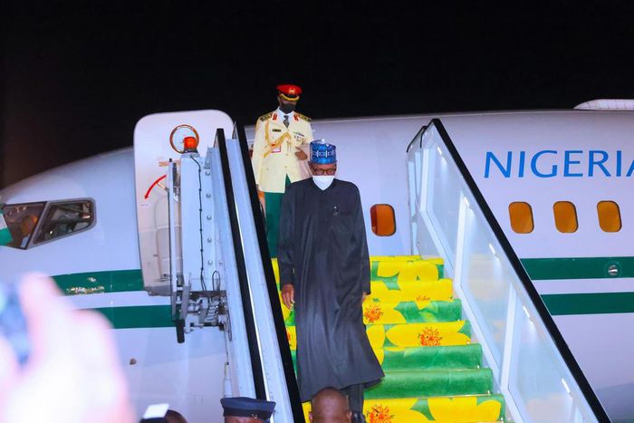 President Muhammadu Buhari arrives Addis Ababa ahead of 35th African Union session. [Presidency]