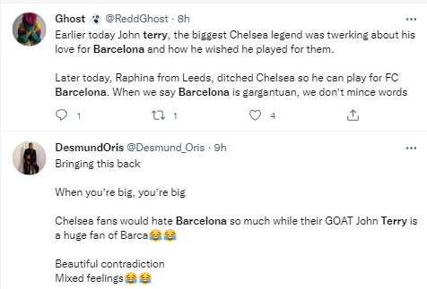 Reactions as Chelsea icon John Terry confesses love for Barcelona