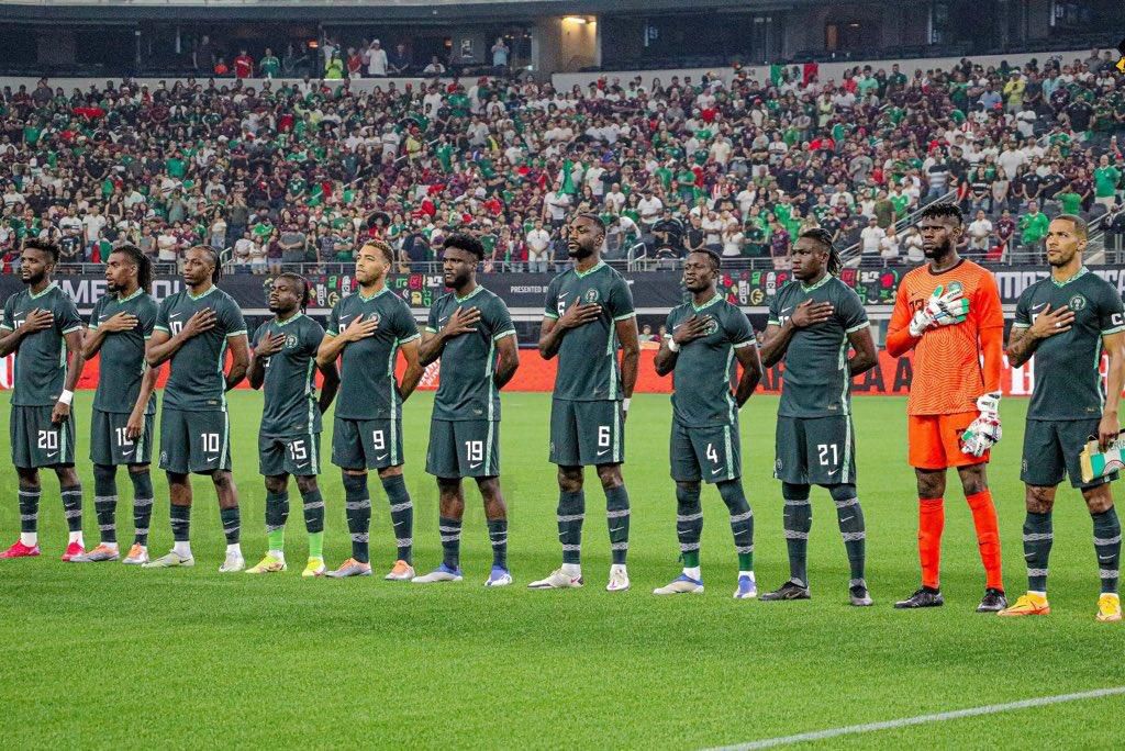 Super Eagles line up before the defeat to Mexico on Sunday.