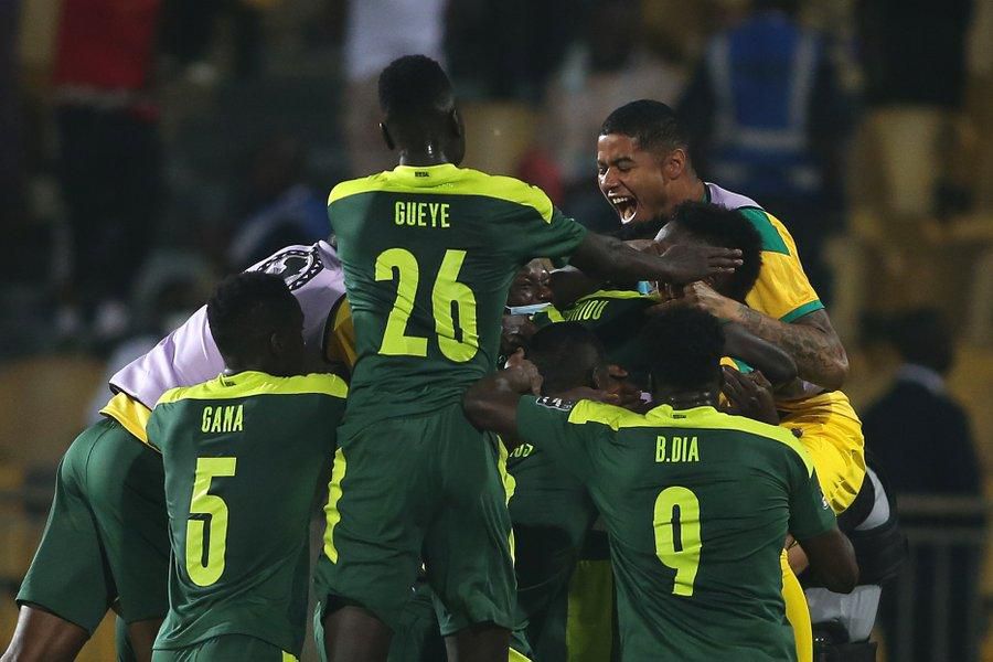 Senegal celebrates again after a comprehensive quarterfinal win over Equatorial Guinea.