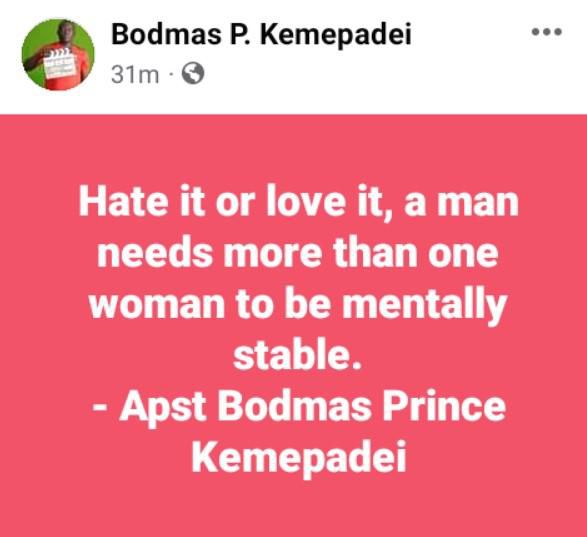 Bodmas Kemepadei advocates for polygamy
