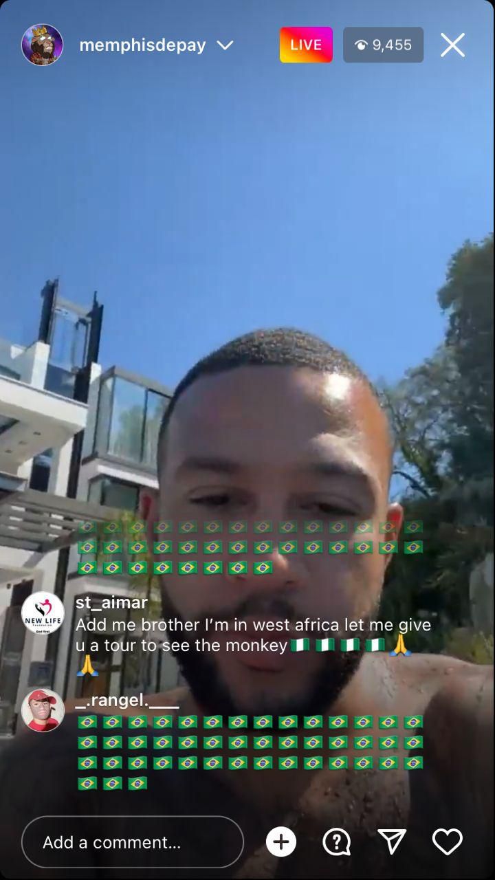 Memphis Depay revealed he will visit Nigeria soon via his Instagram live