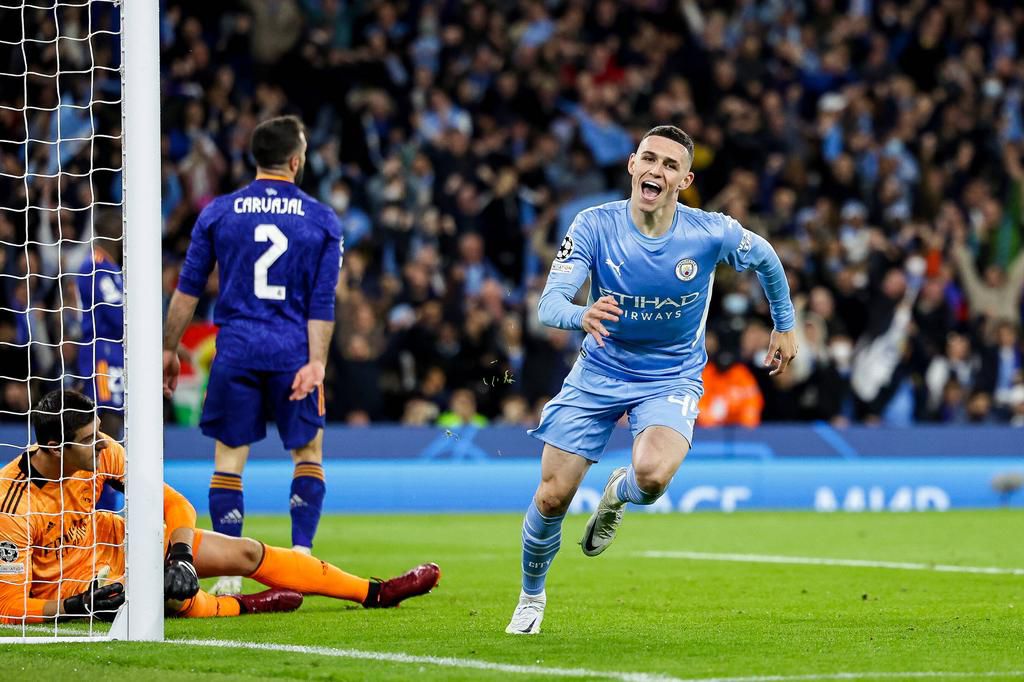 Phil Foden celebrates his goal for Manchester City against Real Madrid