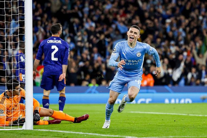Phil Foden celebrates his goal for Manchester City against Real Madrid
