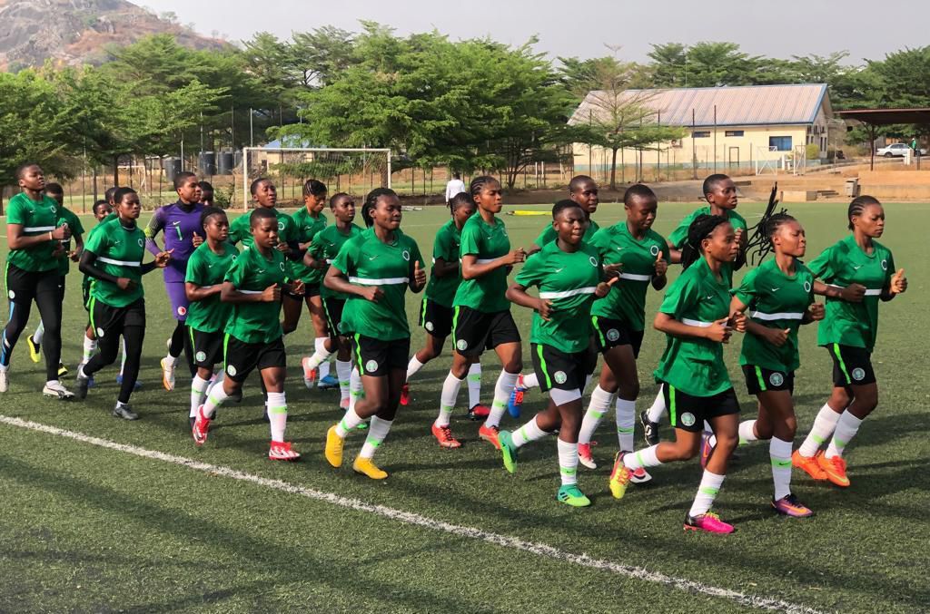 The Super Falcons at their final training session on Monday
