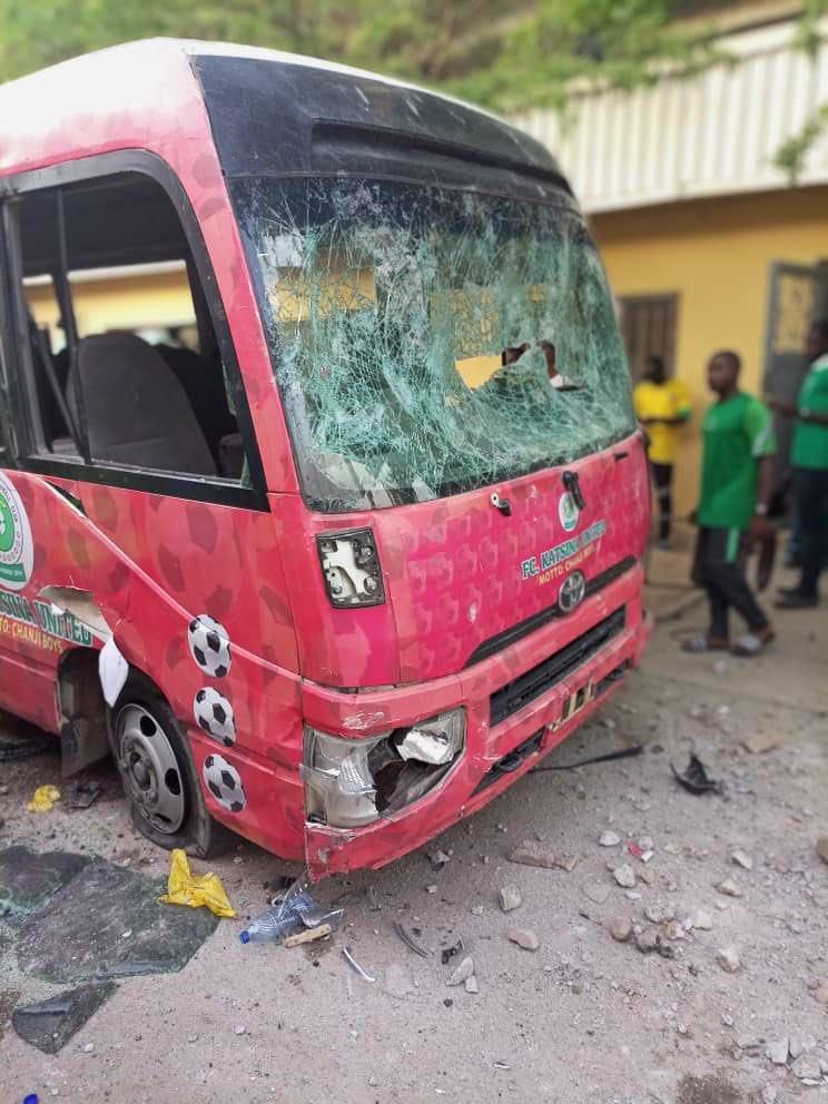 The Katsina United team bus destroyed by Kano Pillars fans.