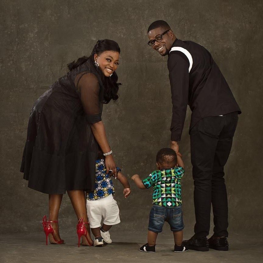 Funke Akindele and her husband, JJC Skillz with their twins [Instagram/JJCSkillz]