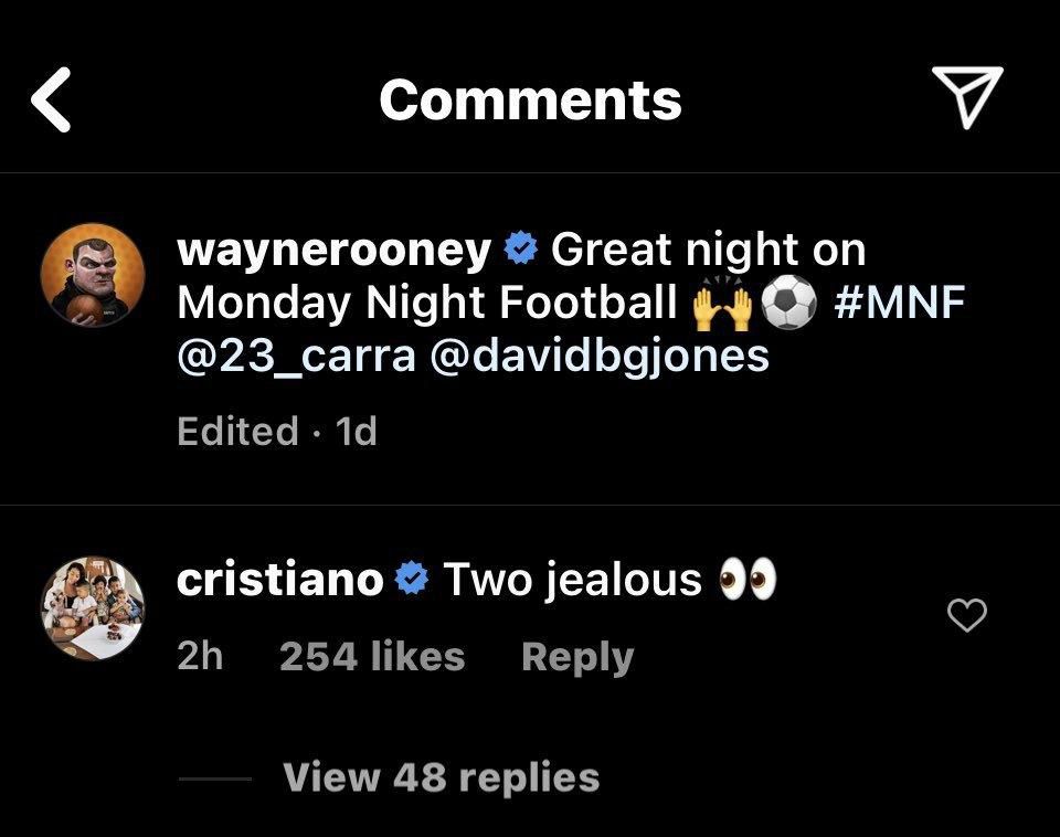 Ronaldo responded to Rooney on Instagram