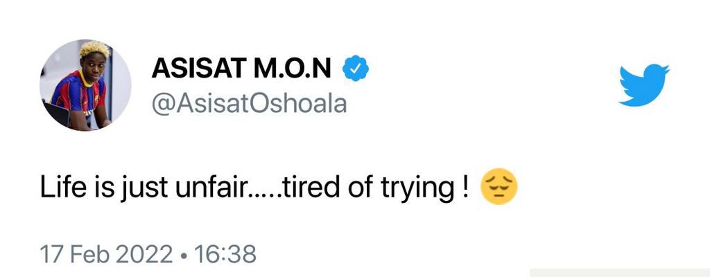 Oshoala's tweet caused a lot of anxiety