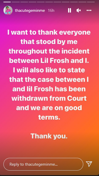 Domestic violence: Lil Frosh and girlfriend settles as she withdraws case from court