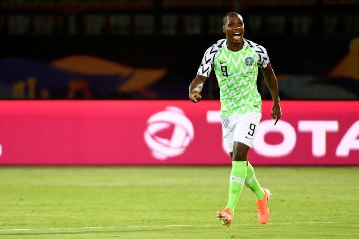 Odion Ighalo celebrates his goal for Nigeria against Tunisia in the Africa Cup of Nations third place play-off in Cairo Wednesday