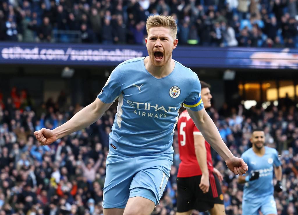 Kevin De Bruyne scored a first half brace for City in the first half against Manchester United on Sunday
