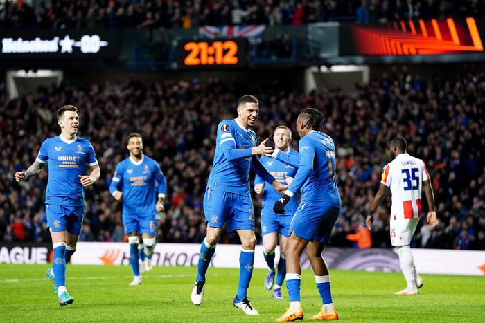 Super eagles defender Leon Balogun celebrates with Joe Aribo after scoring his side's third goal on Thursday