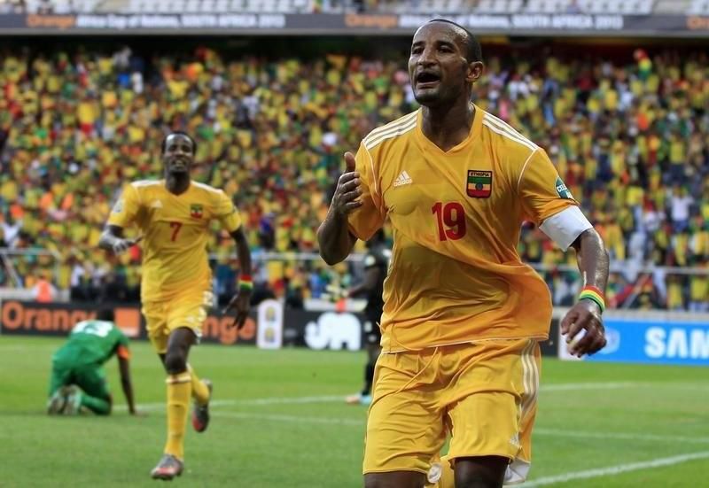 Ethiopia's Adane Girma celebrates his goal during their African Nations Cup (AFCON 2013) Group C soccer match against Zambia in Nelspruit, January 21, 2013. REUTERS/Thomas Mukoya