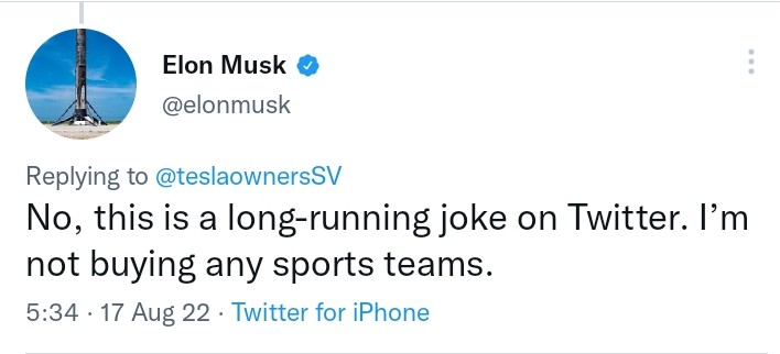 Elon Musk says he's joking about buying Manchester United.