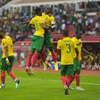 Vincent Aboubakar celebrates with Cameroonian teammates