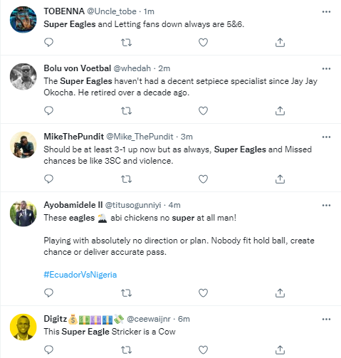 Reactions as Super Eagles of Nigeria lose 1-0 to Ecuador