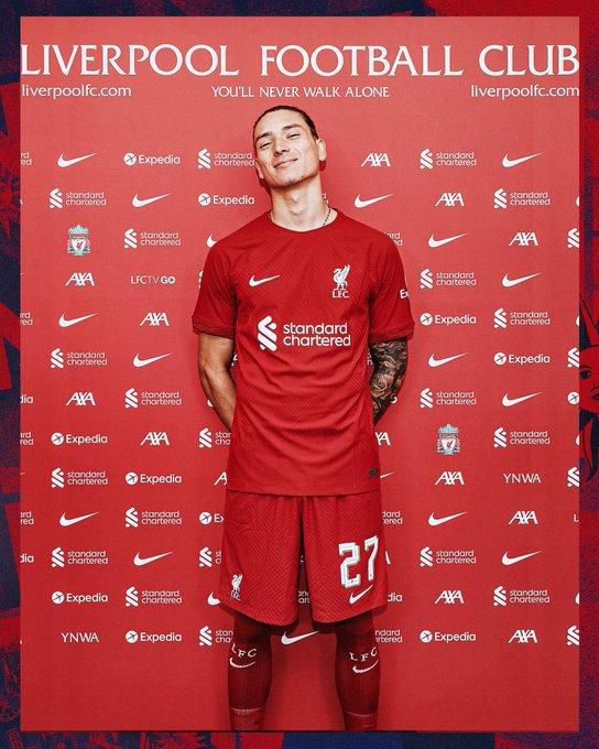 Darwin Nunez in Liverpool colours at his unveiling