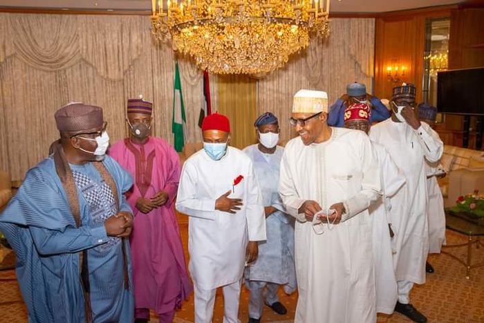 President Muhammadu Buhari with some APC Governors and Ministers.