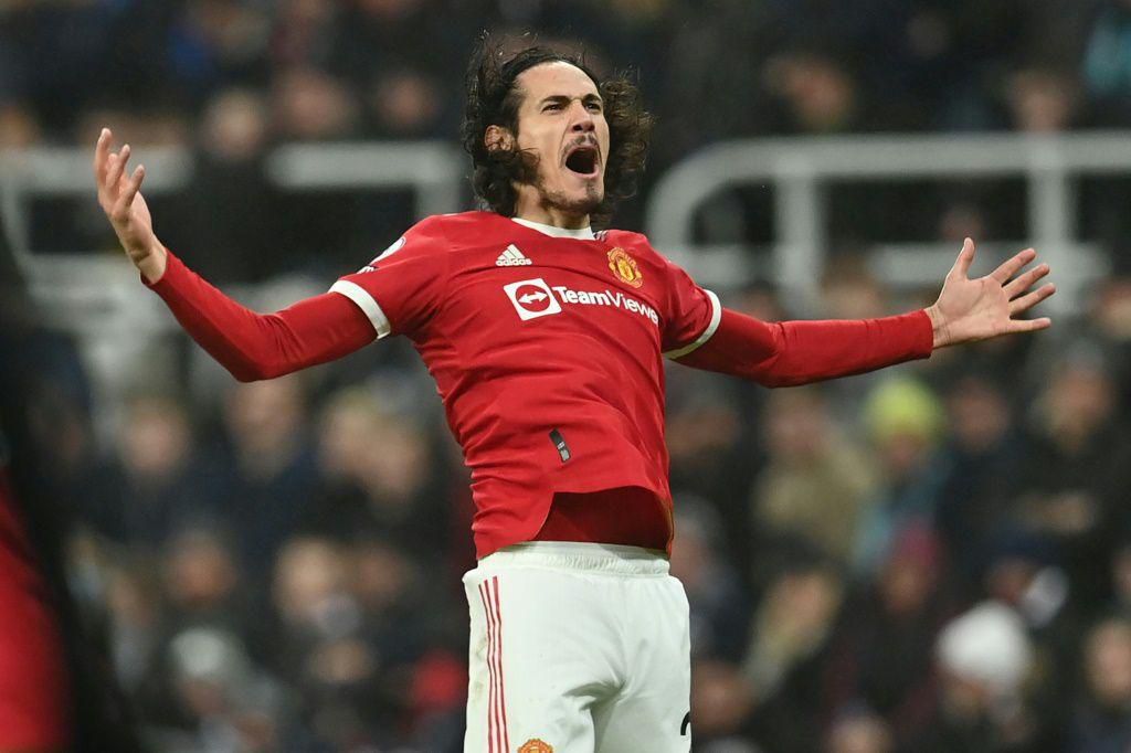 Manchester United striker Edinson Cavani celebrates after scoring at Newcastle