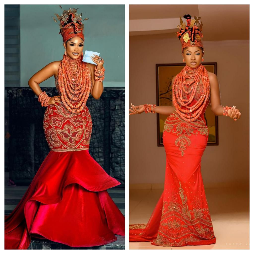 Iyabo Ojo and Liquorose as Edo brides [Instagram]