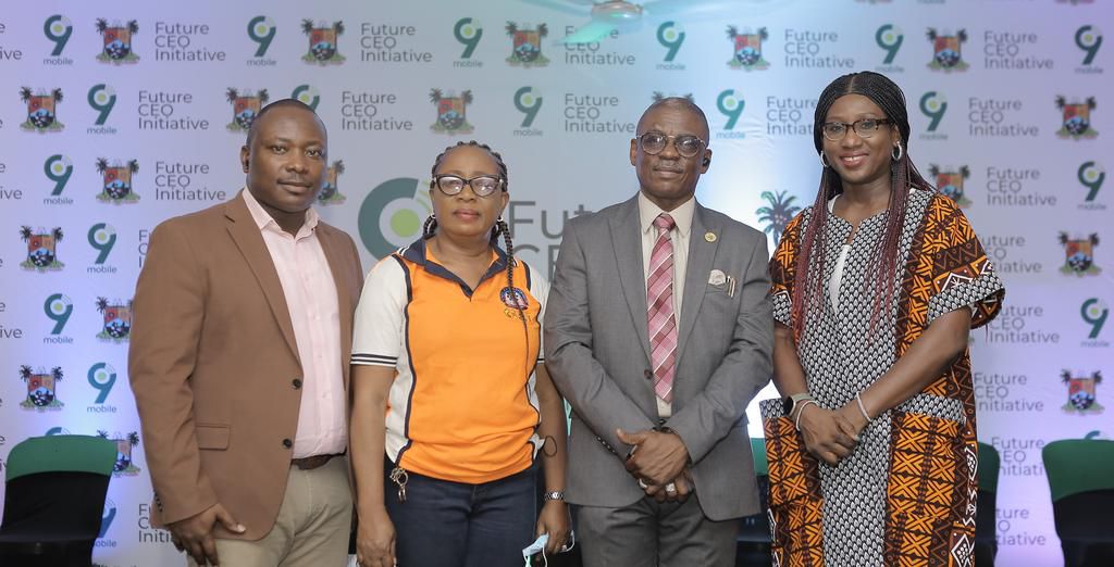 L-R: PR Specialist, 9mobile, Joshua Oluranti; Head of Unit, Co-Curricular Science & Technology, Mrs. Amaka Oto; Permanent Secretary, Lagos State Ministry of Education, Mr. Abayomi Abolaji and PR Lead 9mobile, Chineze Amanfo, during the grand finale of ...