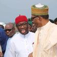 President Muhammadu Buhari and Delta state Governor, Ifeanyi Patrick Okowa. [Twitter/@BashirAhmaad]