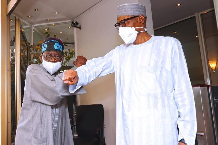Former Lagos governor, Bola Tinubu (left), with President Muhammadu Buhari [Presidency]
