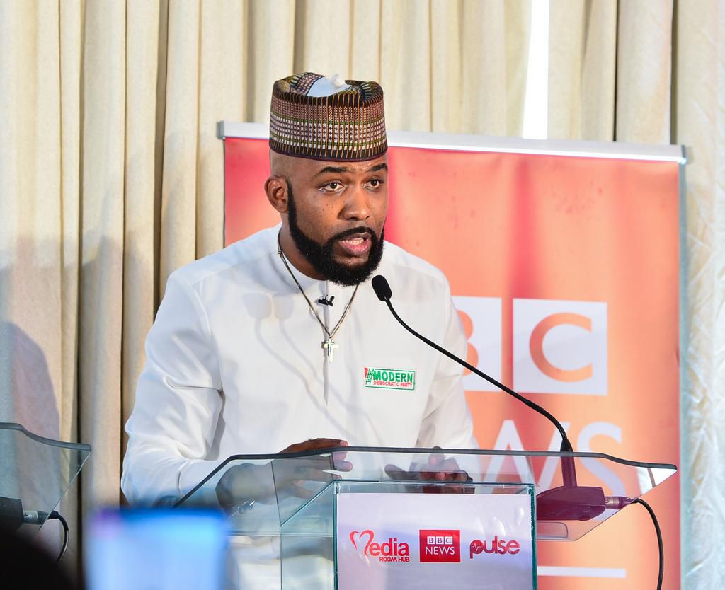 Olubankole Wellington (Banky W) of the Modern Democratic Party (MDP) at a debate for candidates contesting for the Eti-Osa constituency seat in the House of Representatives
