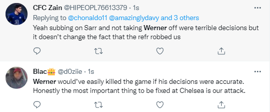 Chelsea fans are not happy with Timo Werner after 2-2 draw with Wolves