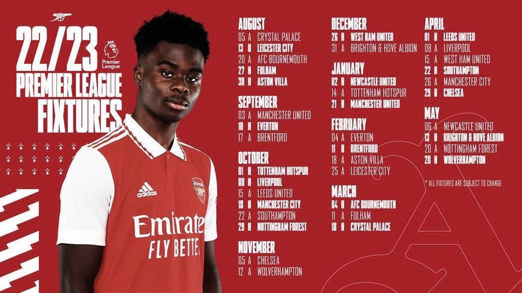 Arsenal's full fixture list for the 2022/23 season