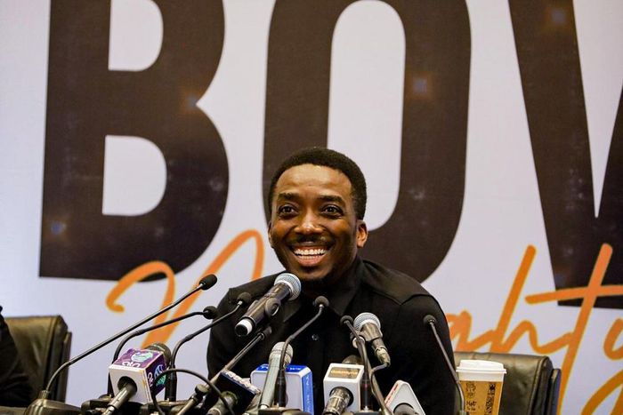 Comedian, Bovi, at his press conference on July 8. (Instagram/OfficiaBovi)
