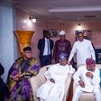 APC Presidential candidate, Asiwaju Bola Tinubu, at the Abeokuta residence of the former President, Olusegun Obasanjo. [Twitter:@officialABAT]