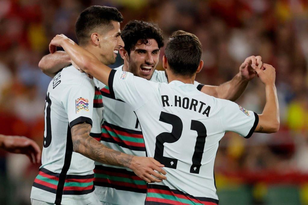 Ricardo Horta of Portugal celebrates 1-1 during the UEFA Nations league match between Spain v Portugal at the Estadio Benito Villamarin
